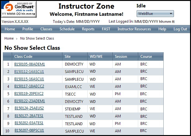 TO_No Show Select Class